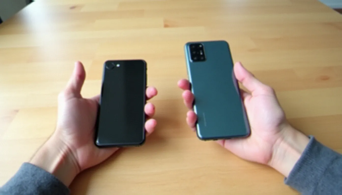 Comparaison entre un smartphone pliable fermé et un smartphone classique posés côte à côte illustrant les différences de format et de prix entre les modèles du marché