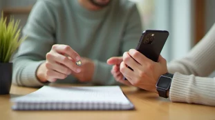 Personne tenant un smartphone et une carte SIM sur une table, pour comprendre un sosh forfait mobile avant de souscrire