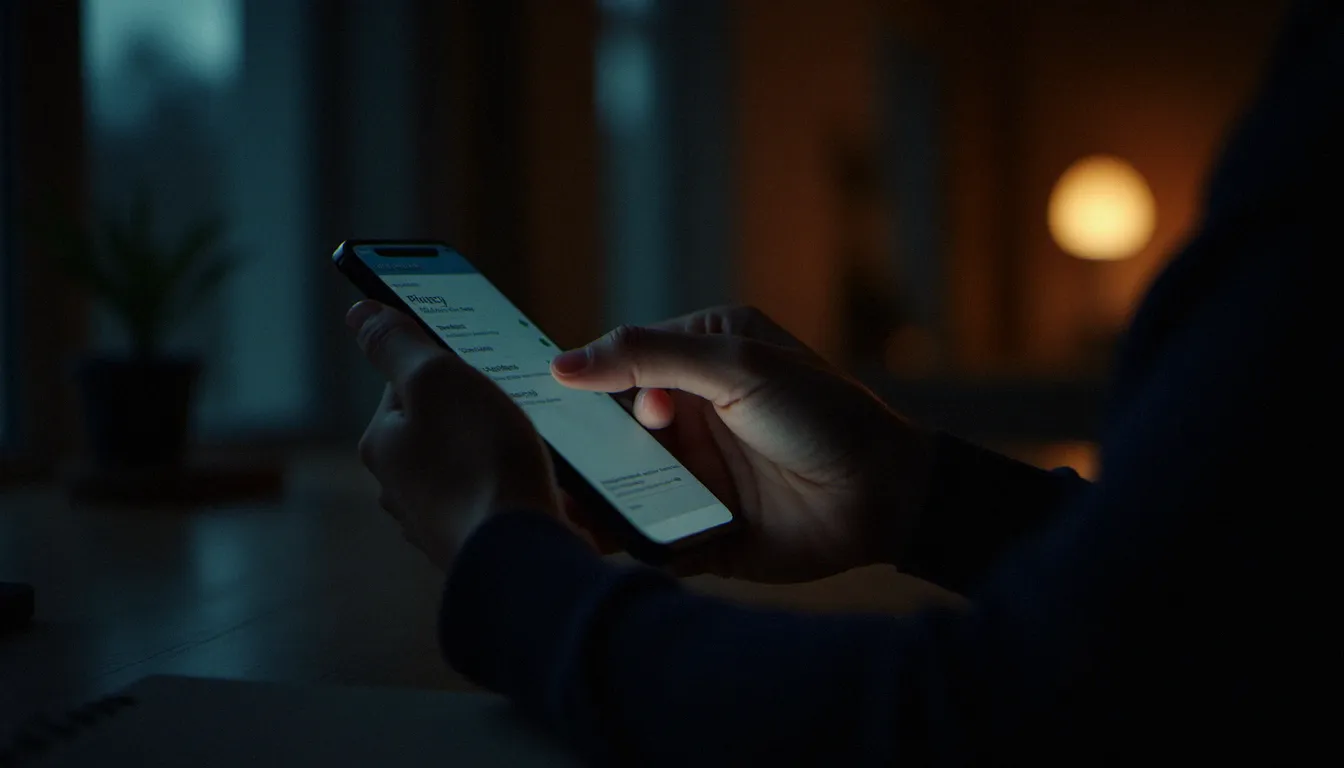 Mains configurant les paramètres de confidentialité d'un smartphone, symbolisant les enjeux de protection des données personnelles liés aux GAFAM et à l'utilisation d'Instagram