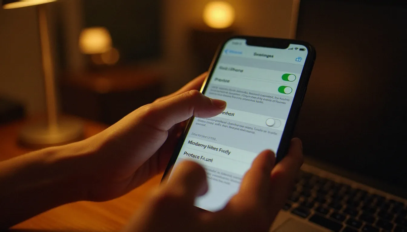 Personne activant les réglages de localisation sur un iPhone, montrant les options du menu Localiser mon iPhone avant toute perte