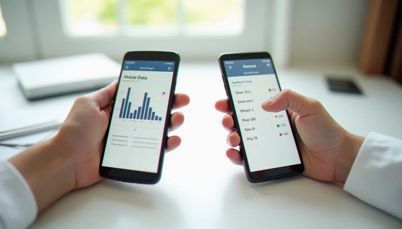 Comparaison de deux smartphones montrant des données de consommation et de prix pour aider à choisir un forfait mobile sans engagement