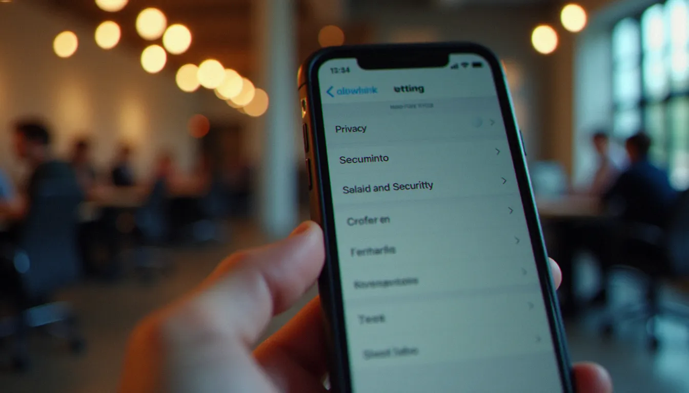 Écran iPhone affichant le menu Confidentialité et sécurité des réglages iOS, doigt pointant vers les options de protection des données personnelles