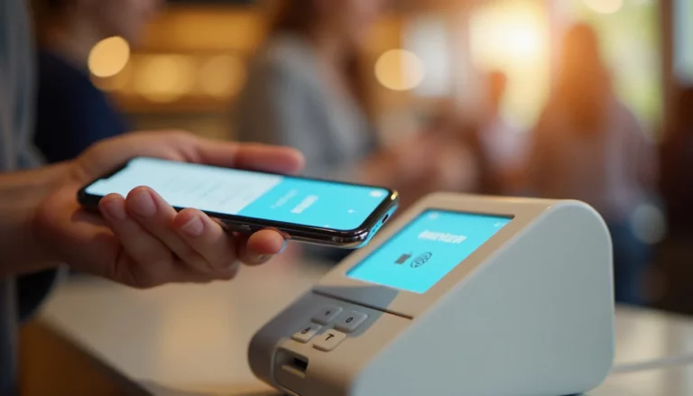 Utilisation du NFC téléphone pour un paiement sans contact sur un terminal de point de vente