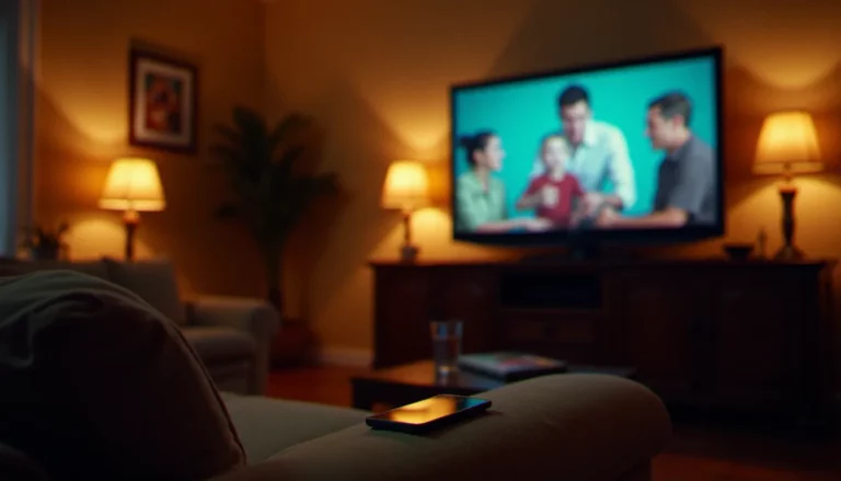 Salon français typique de 2007 avec un téléviseur à écran plat diffusant une émission de téléréalité, illustrant la consommation télévisuelle en 2007 à la télévision