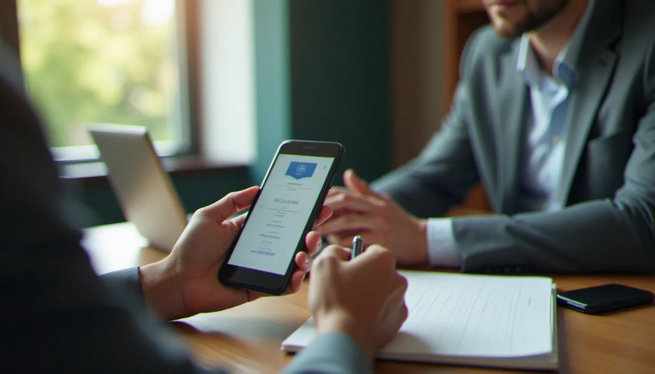 Mains tenant un smartphone affichant une interface d'opérateur mobile, illustrant une analyse d'avis mobile Free sur institutdumobile.fr