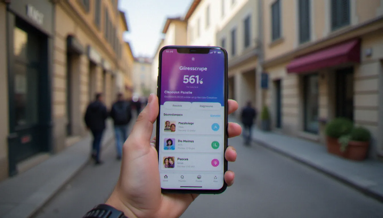 Smartphone affichant une interface d'abonnement mobile dans une rue de Grenoble, illustrant un avis mobile Sosh en conditions réelles