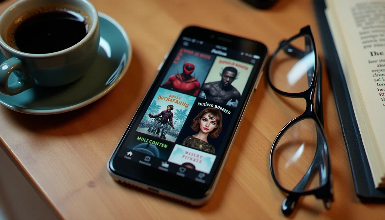 Interface d'une application de bande dessinée sur téléphone mobile affichant une bibliothèque numérique avec plusieurs albums