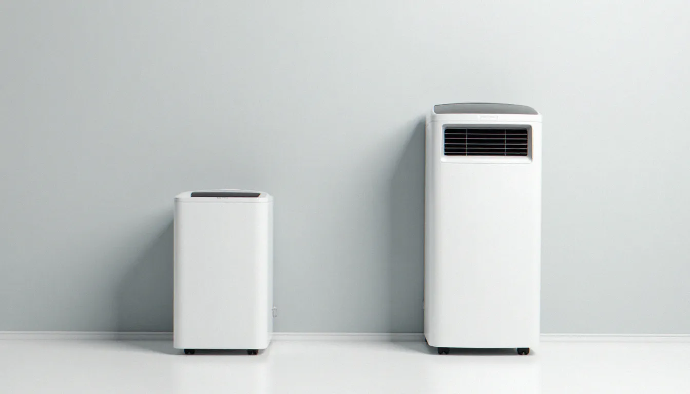 Comparaison de deux modèles de climatiseurs mobiles de puissances différentes illustrant l'importance du choix selon la surface à climatiser
