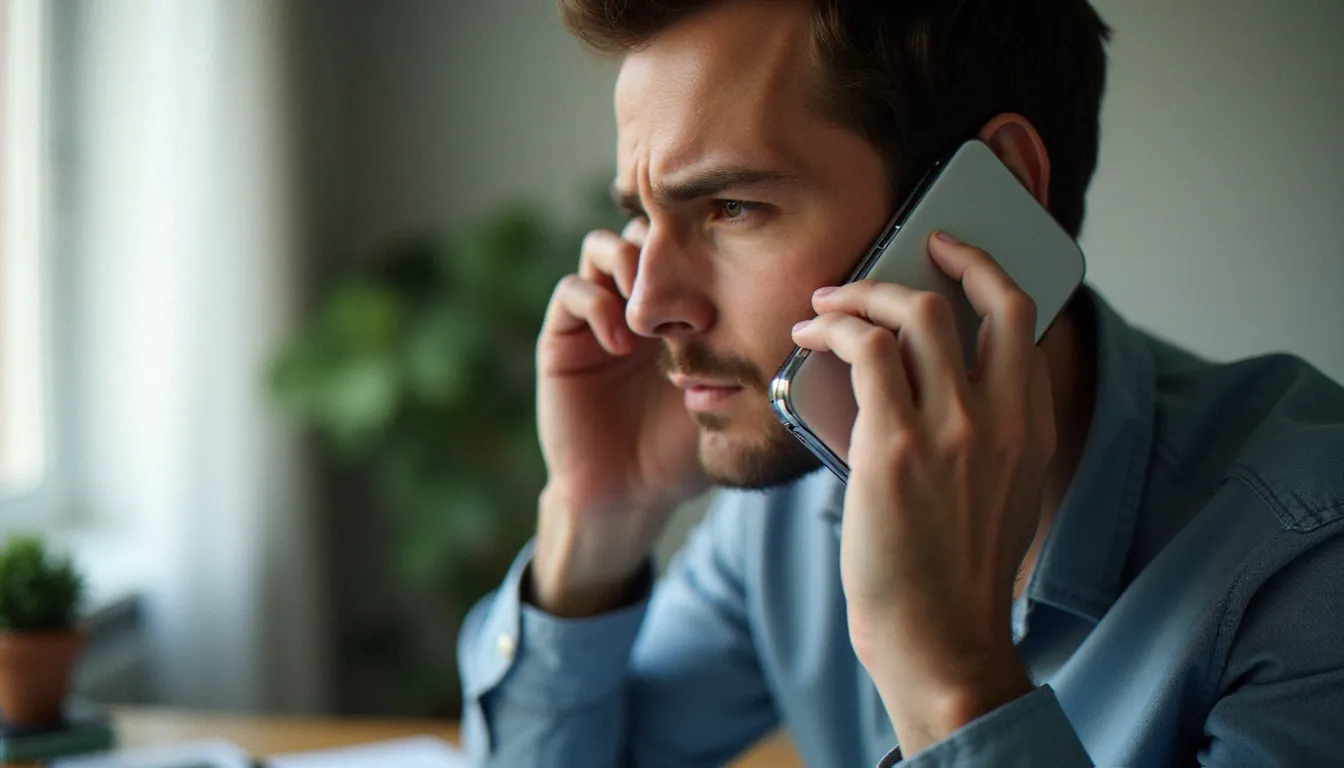 Un homme tenant son smartphone contre son oreille, illustrant les questions de santé liées au mobile dangerous to health