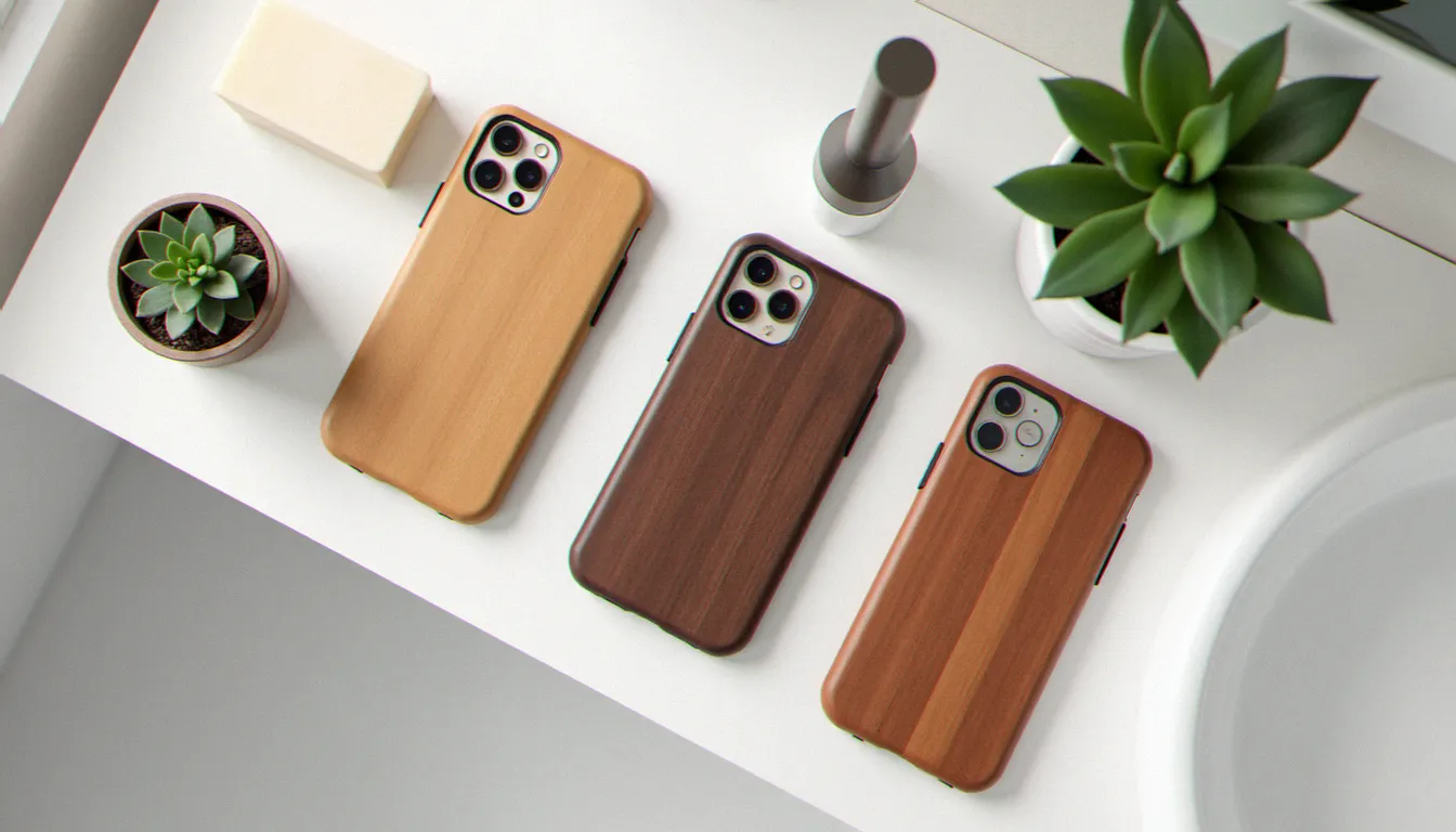 Comparatif de trois coques mobile effetto legno bagno en chêne, noyer et bambou disposées sur une étagère de salle de bain