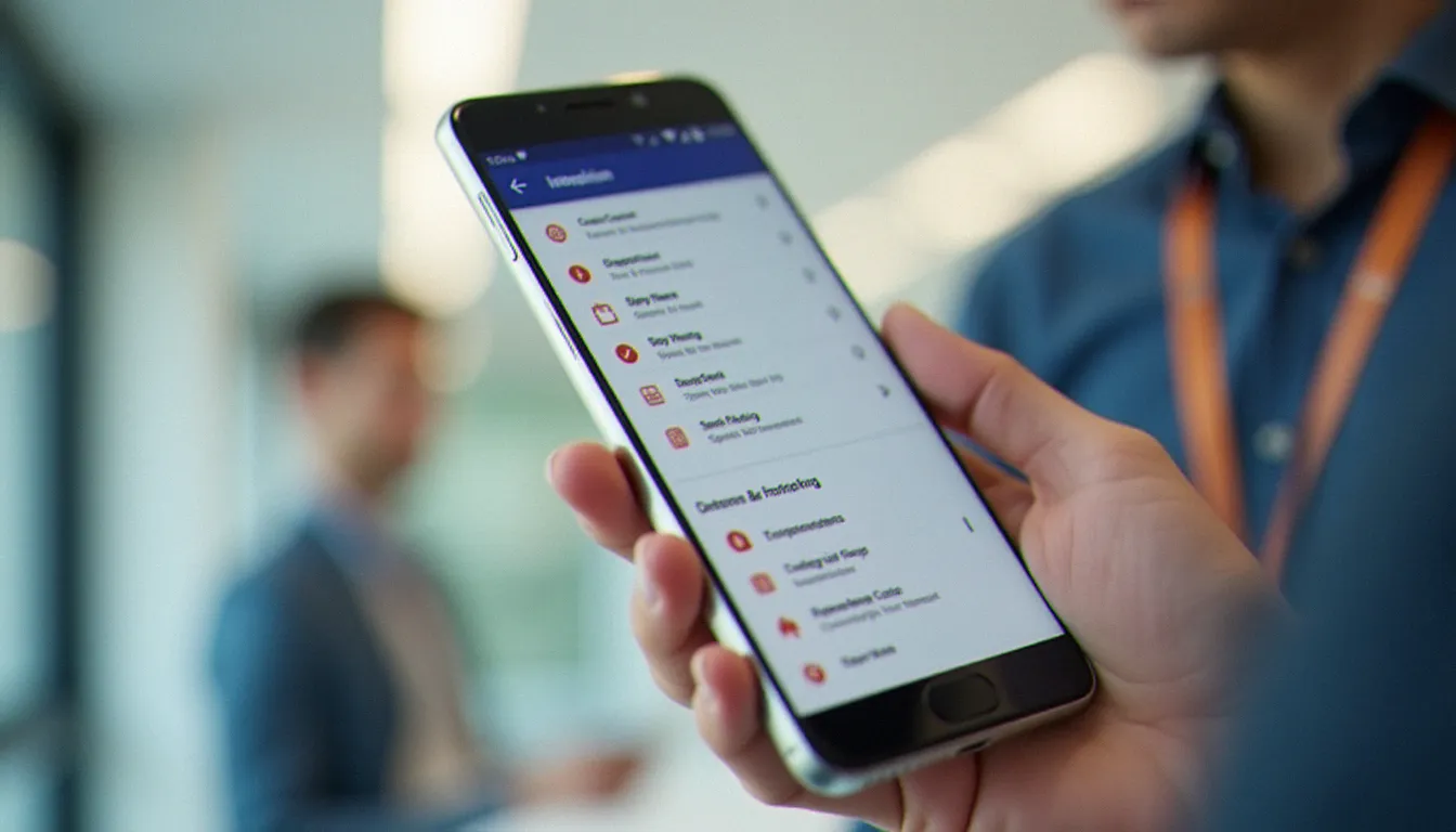 Gros plan sur un smartphone Android affichant les étapes d'un guide mobile canvas student avec une interface de navigation claire