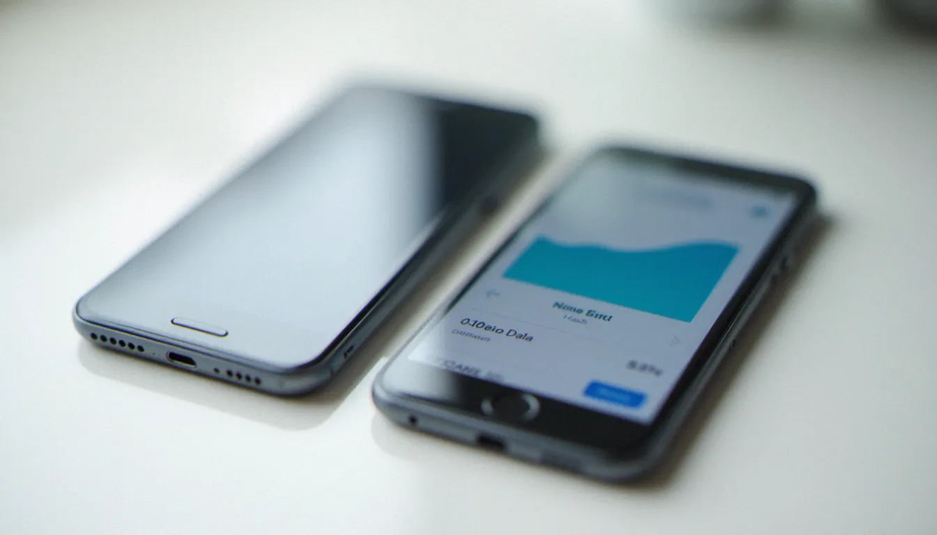 Deux smartphones côte à côte affichant des applications de comparaison de forfaits mobiles et de consommation data