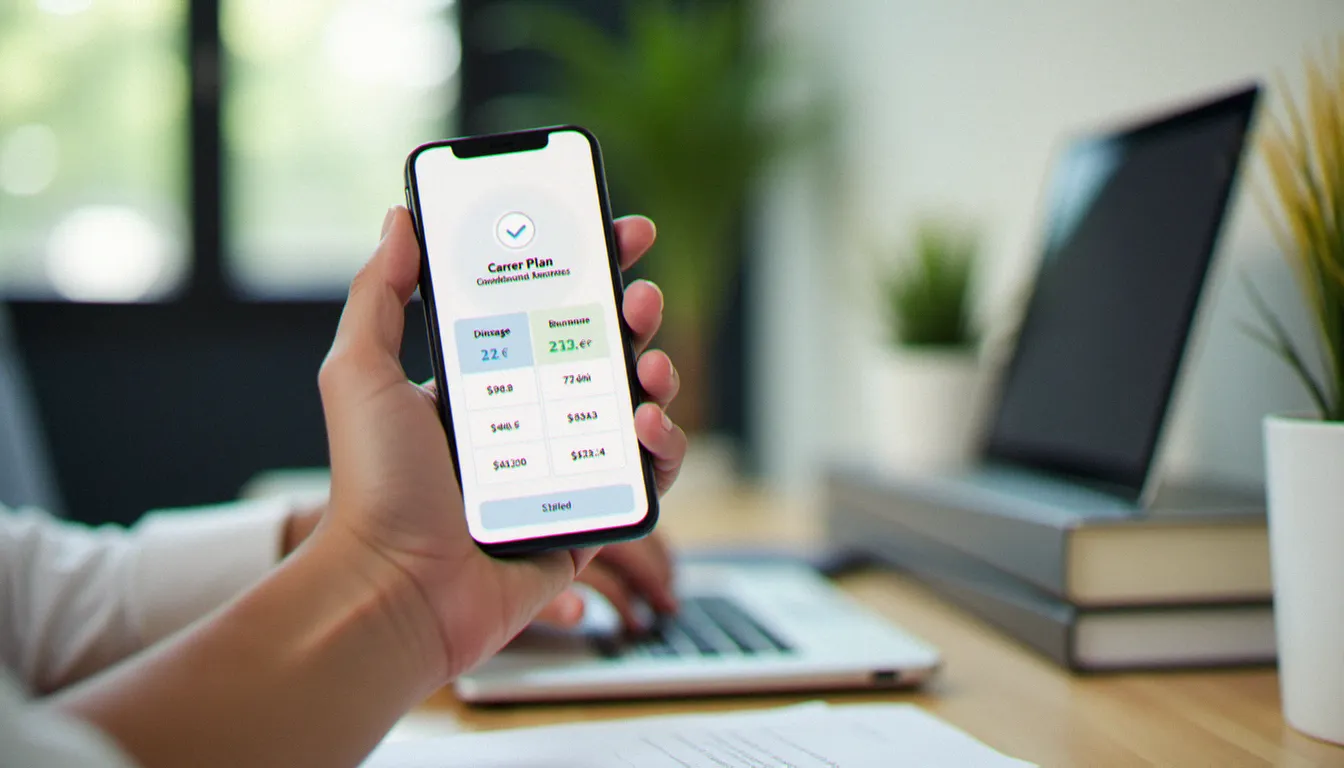 Une main tenant un smartphone affichant une comparaison de forfaits mobiles, illustrant la recherche du mobile meilleur forfait en 2026