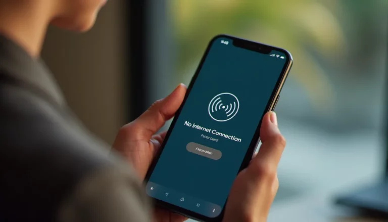 Smartphone affichant une erreur de connexion internet avec absence de signal réseau Orange dans la barre de statut