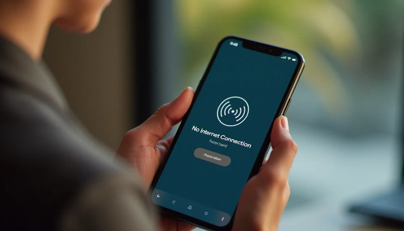 Smartphone affichant une erreur de connexion internet avec absence de signal réseau Orange dans la barre de statut