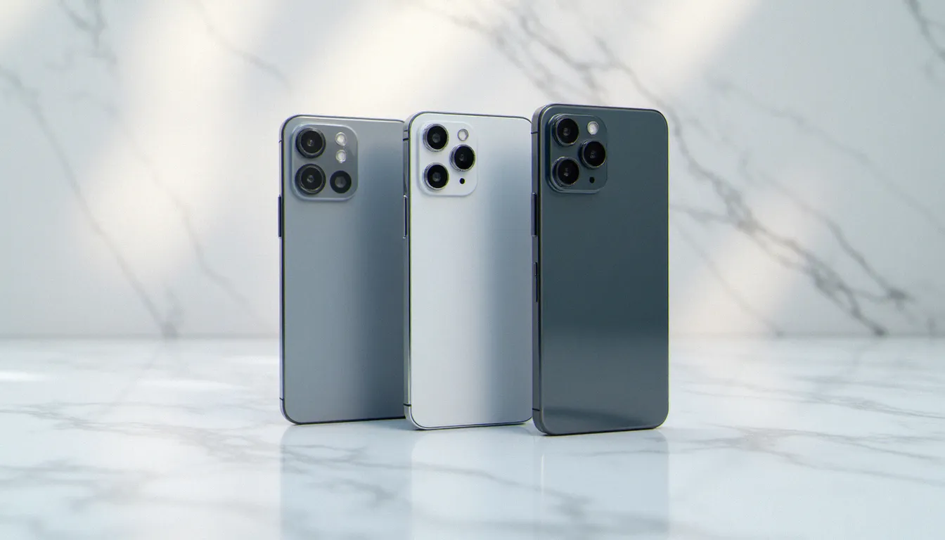 Trois smartphones milieu de gamme comparés côte à côte pour illustrer le meilleur rapport qualité prix en 2026
