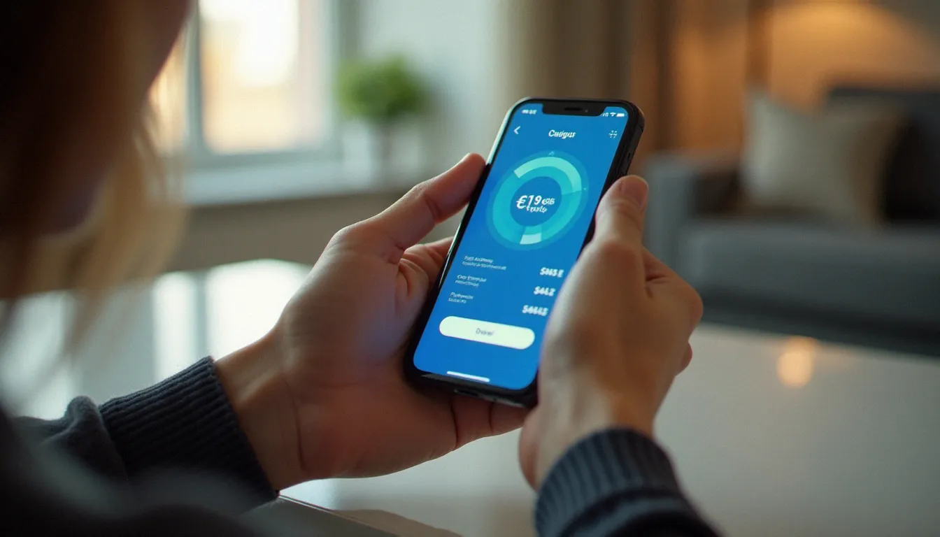 Une personne tenant un smartphone affichant une interface de recharge de crédit mobile, illustrant la procédure syma mobile comment recharger