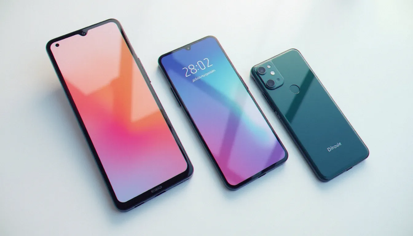 Trois smartphones entrée de gamme côte à côte illustrant le choix d'un téléphone à prix Algérie 15000 DA