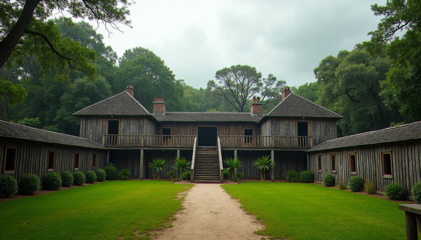 Reconstitution d'un fort colonial français du XVIIIe siècle dans le comté de Mobile, représentant les origines historiques du territoire