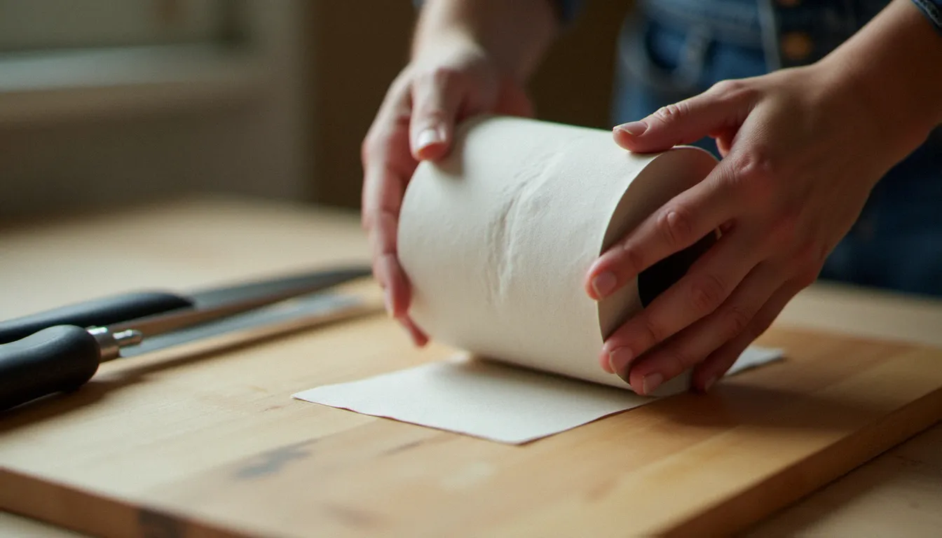Découpe précise d'une fente dans un rouleau papier toilette pour y insérer un smartphone et créer un amplificateur mobile DIY