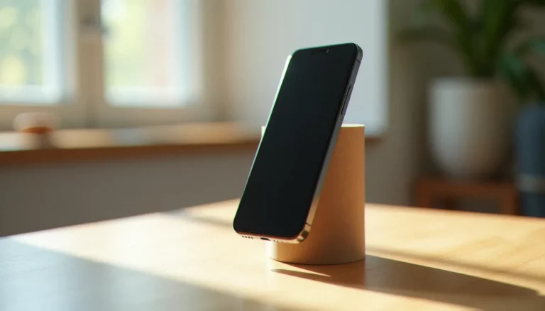 Smartphone inséré dans un rouleau papier toilette en carton utilisé comme amplificateur acoustique passif pour mobile