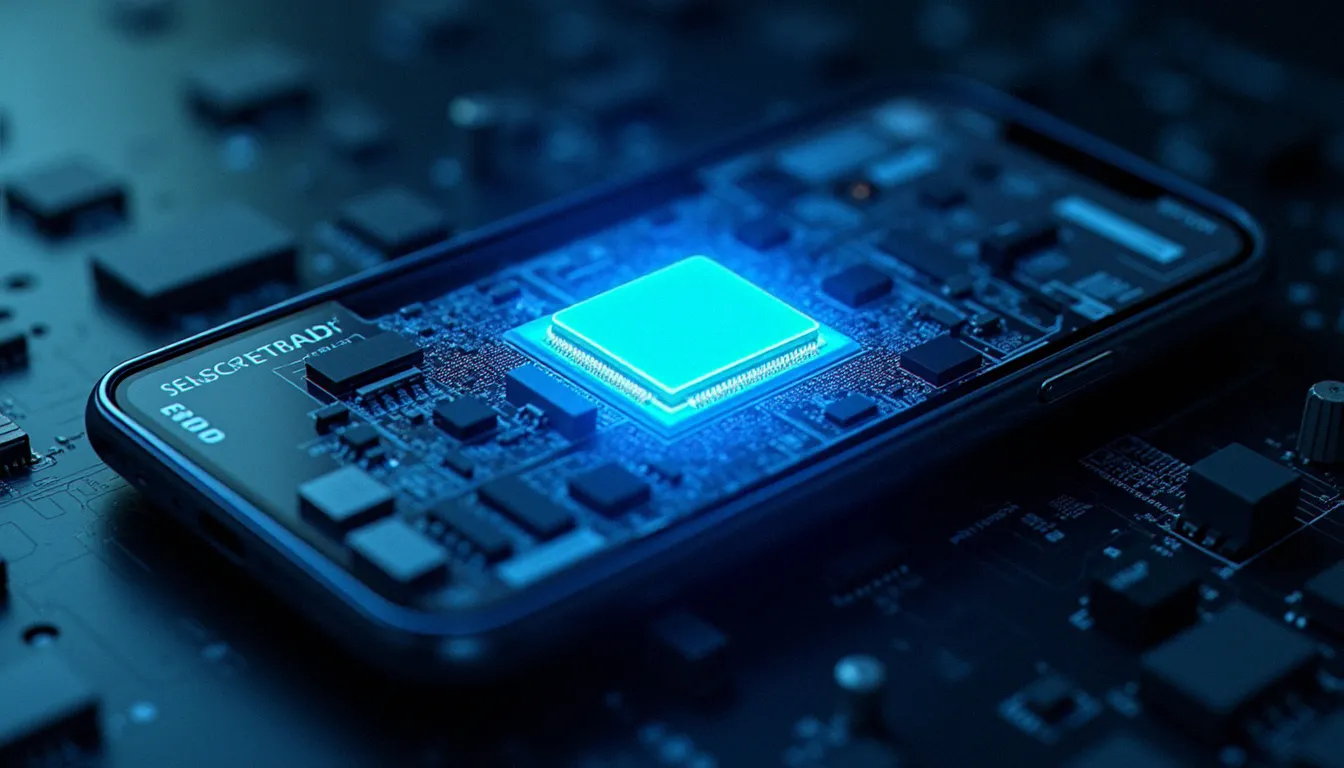 Représentation physique de l'architecture interne d'un smartphone montrant le processeur sécurisé utilisé par les services biométriques mobiles