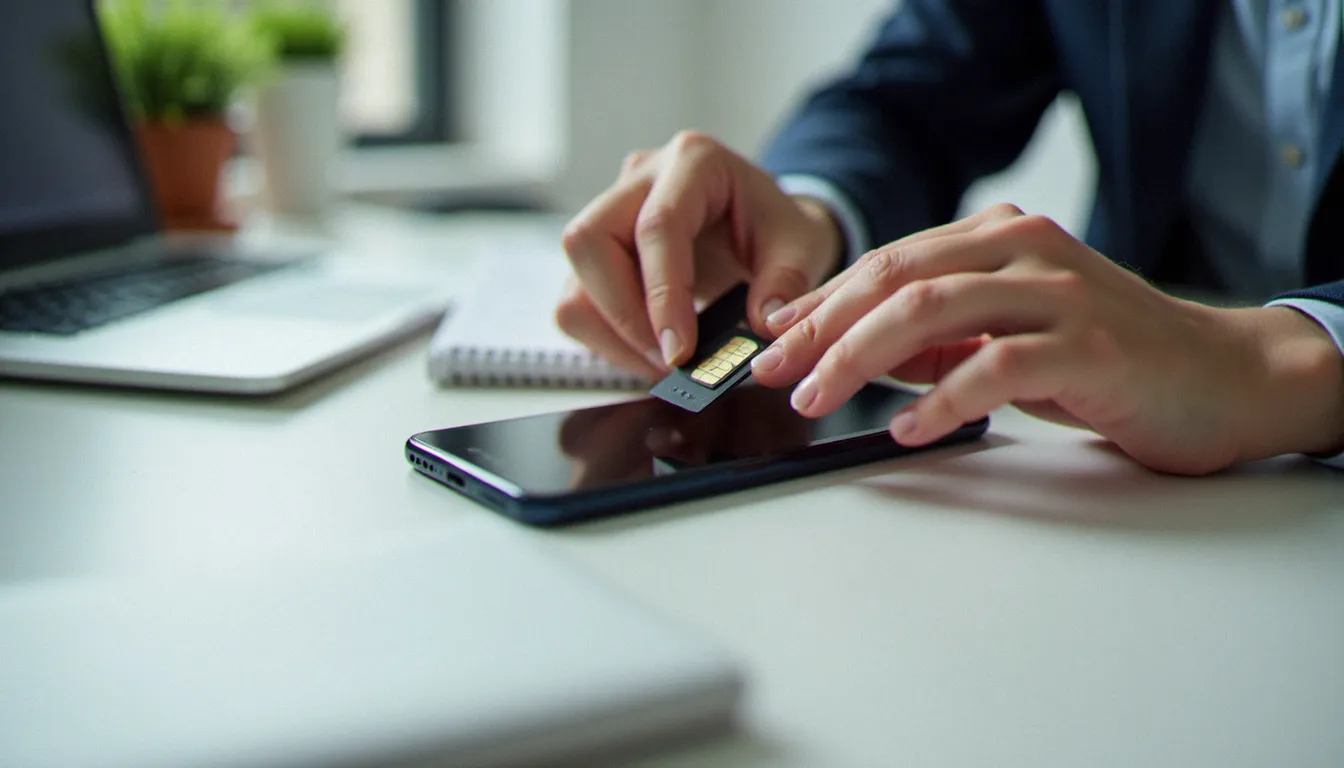 Insertion d'une carte SIM dans un smartphone lors de l'activation d'un forfait mobile Free France