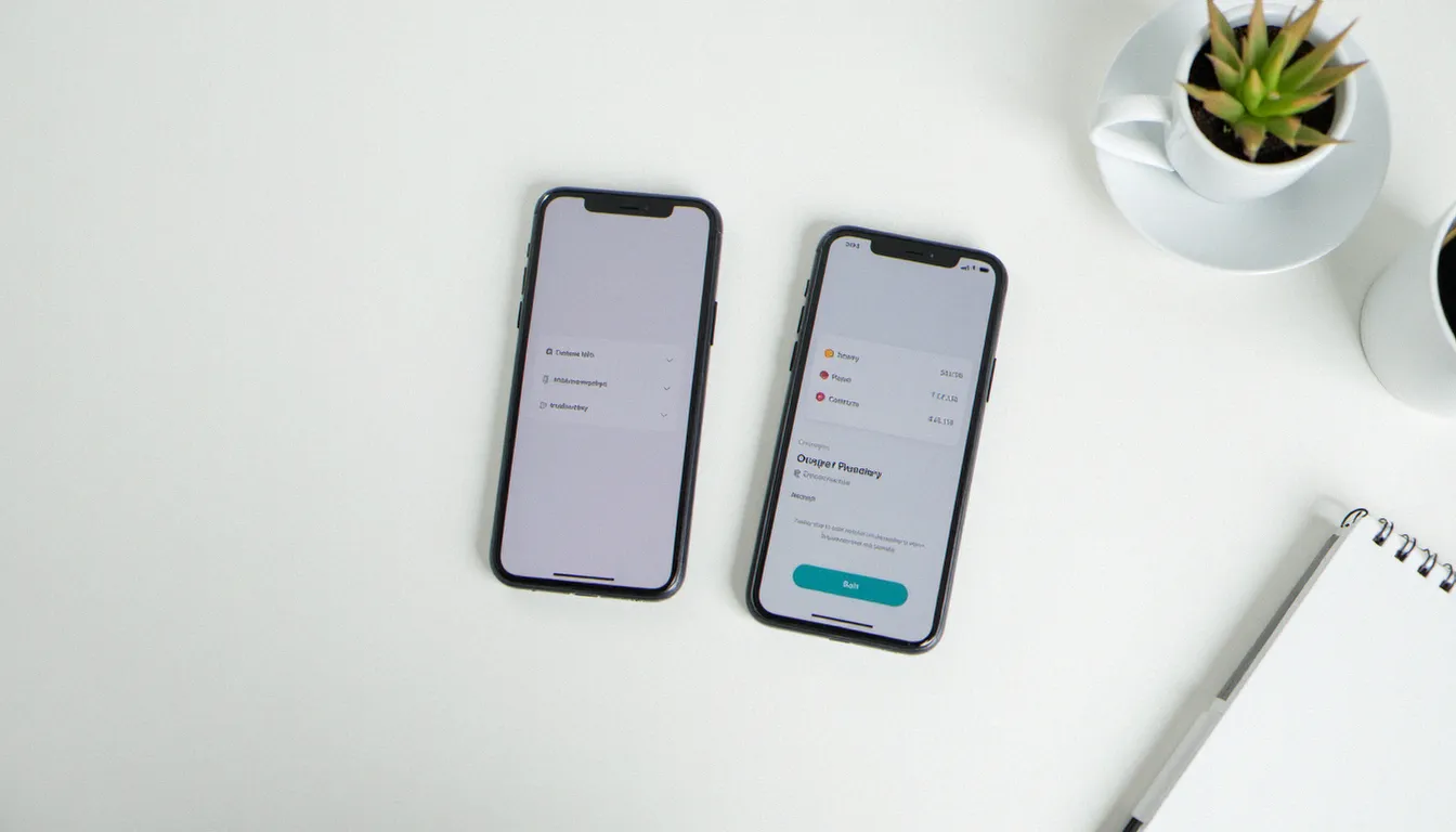Comparaison de forfaits mobiles sur deux smartphones posés sur un bureau, illustrant les offres mobile free fr
