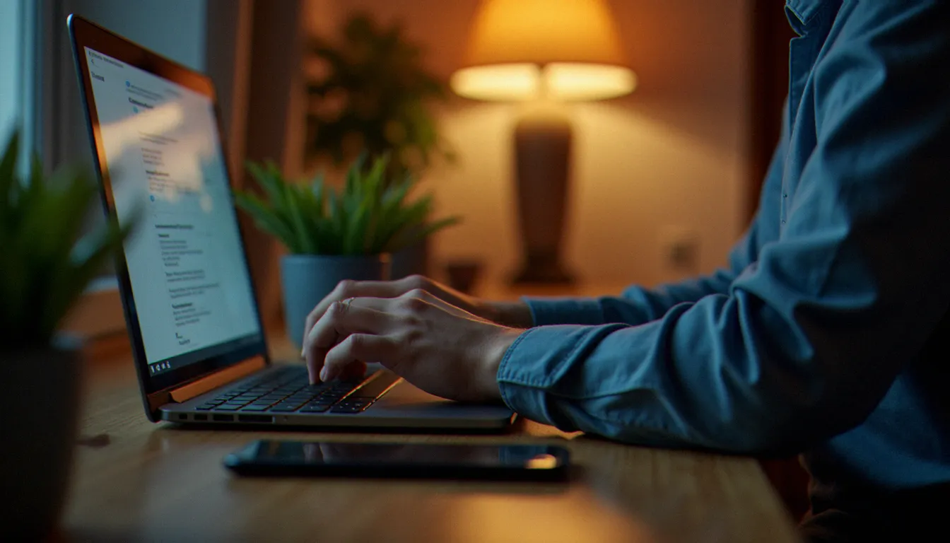 Personne se connectant à l'espace client mobile free fr depuis un ordinateur portable à son bureau à domicile