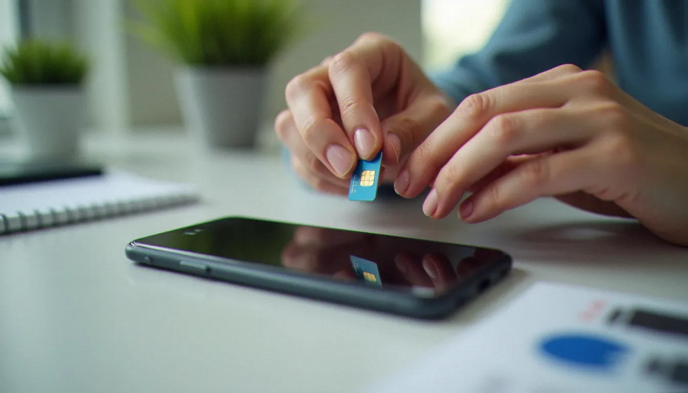 Insertion d'une carte SIM dans un smartphone pour activer un forfait mobile sans engagement