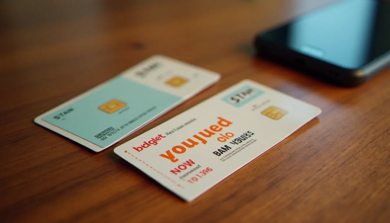 Coupon de recharge pour carte prépayée posé à côté d'un smartphone, représentant le fonctionnement d'un mobile sans forfait par rechargement manuel