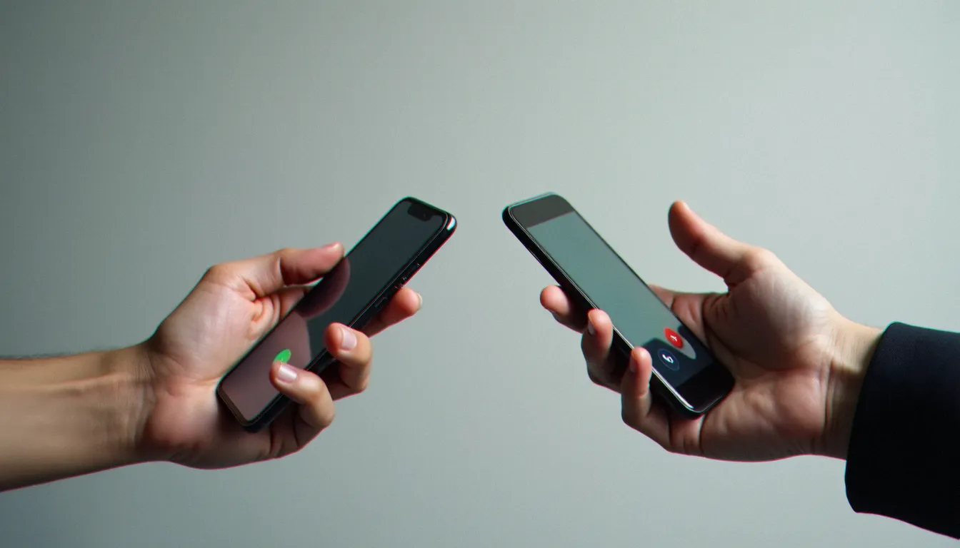 Comparaison entre appel vocal et messagerie sur deux smartphones, illustrant les raisons d'évitement du téléphone