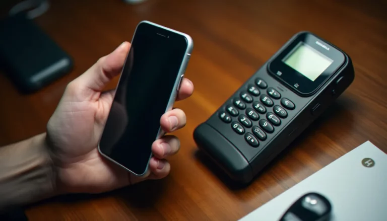 Comparaison entre un smartphone moderne et le premier téléphone mobile Motorola DynaTAC, illustration de l'évolution depuis l'invention du mobile