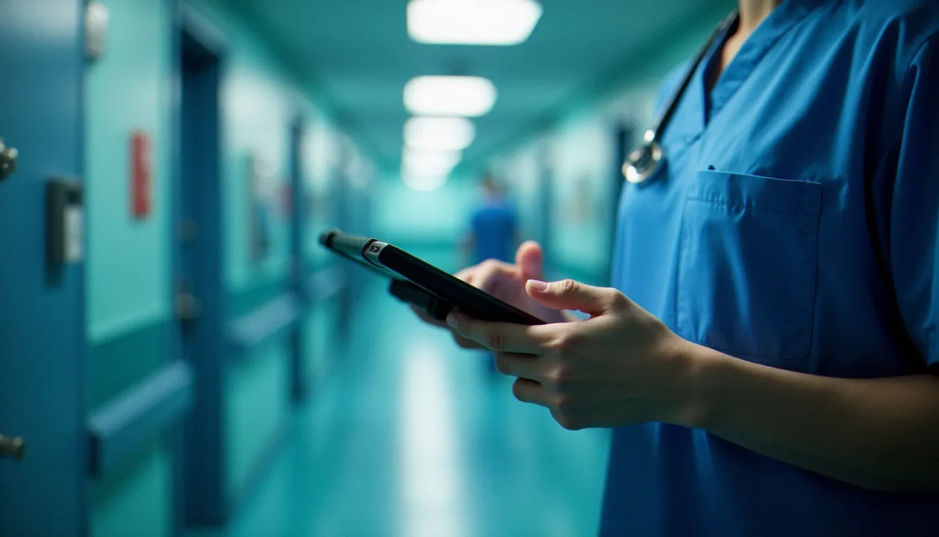 Soignant en milieu hospitalier utilisant un mobile biometric device durci pour accéder à un dossier patient via authentification biométrique