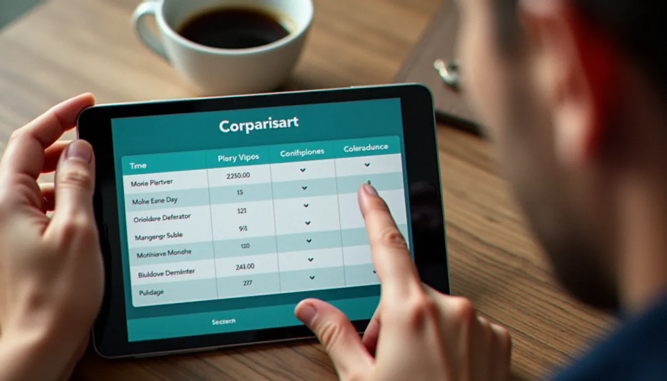 Comparaison d'offres de forfaits mobiles sans engagement sur une tablette numérique posée sur une table en bois