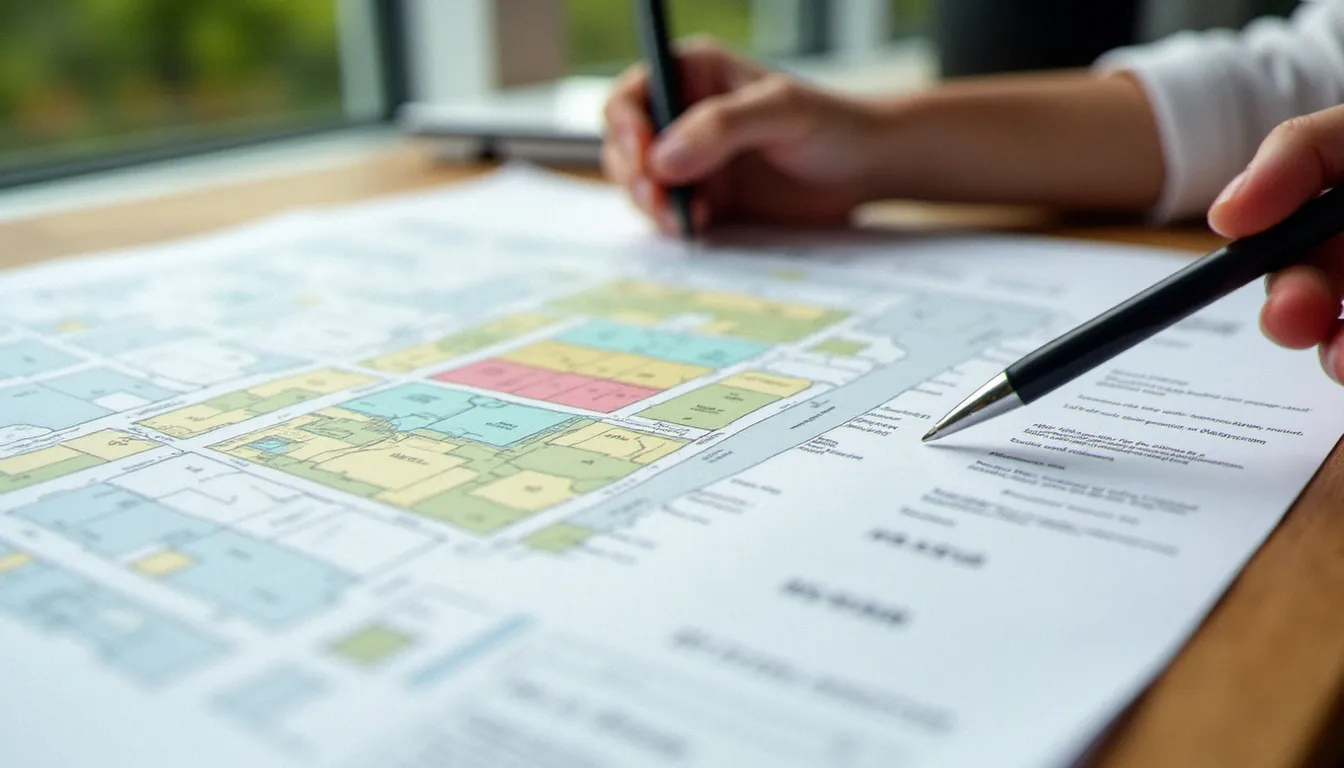 Document PLU et plan cadastral d'une commune du Pas-de-Calais posés sur un bureau, illustrant la consultation réglementaire avant installation d'un mobile sans permis