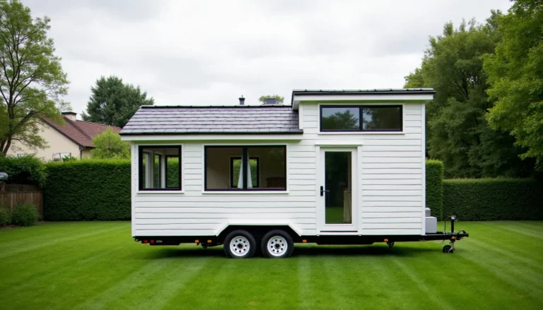 Tiny house sans permis installée dans un jardin résidentiel dans le Pas-de-Calais, illustrant un mobile sans permis à Sallaumines