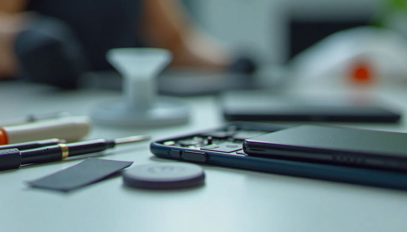 Outils de réparation smartphone sur un établi professionnel