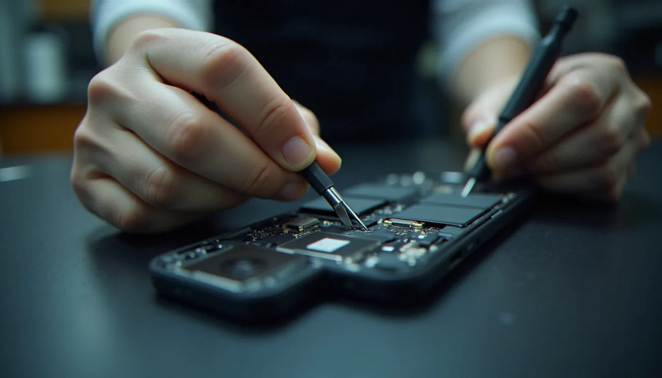 Remplacement de batterie de smartphone par un technicien du service mobile