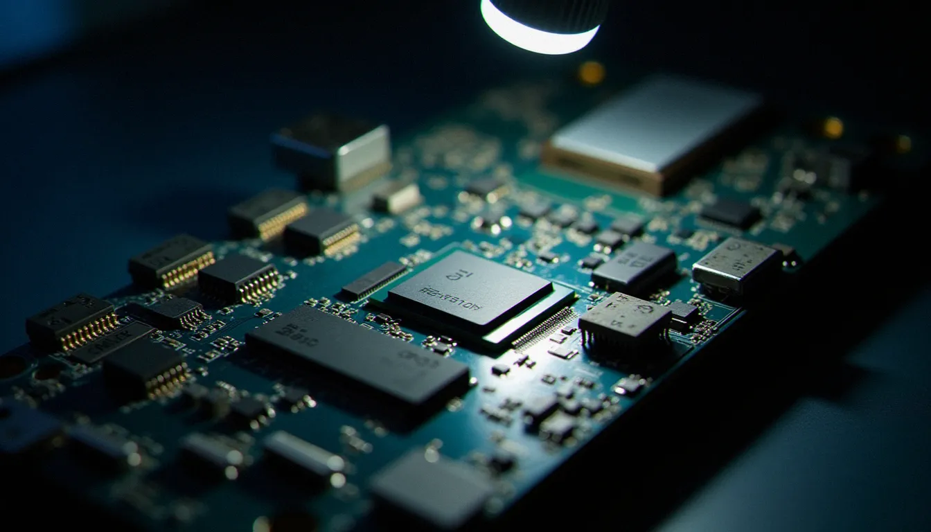Carte mère de smartphone avec composants électroniques visibles