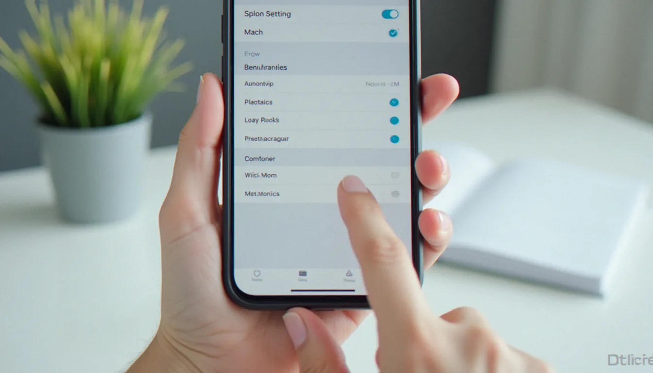Main tenant un smartphone avec le menu de régl mobile affiché à l'écran
