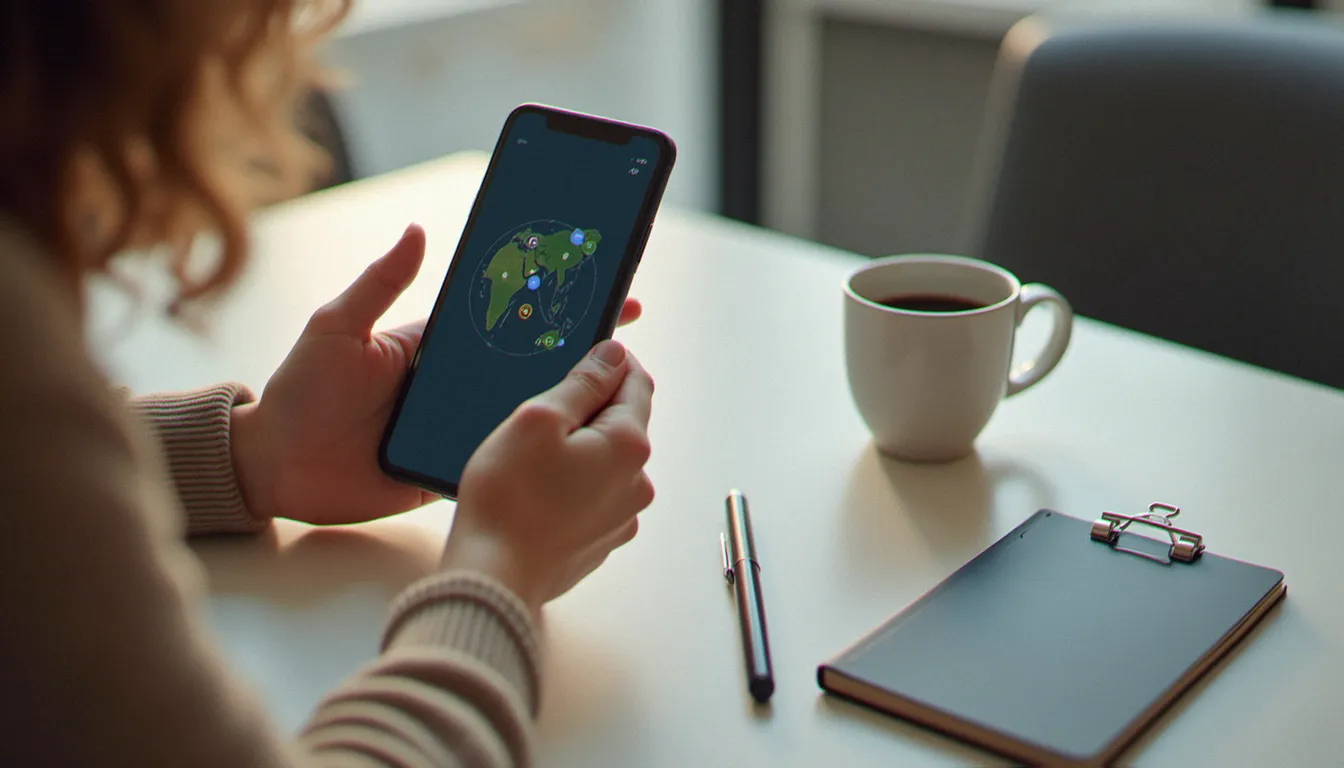 Mains consultant la consommation de données d'un smartphone avec un carnet de notes pour choisir son enveloppe de data
